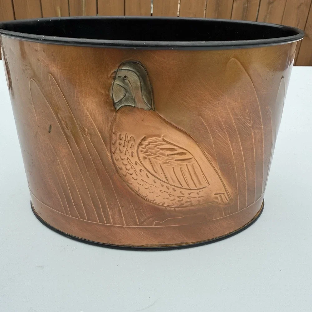 Greg Hentzi Copper Planter Hand Embossed Design Bird Pheasant 7 x 4.50 in